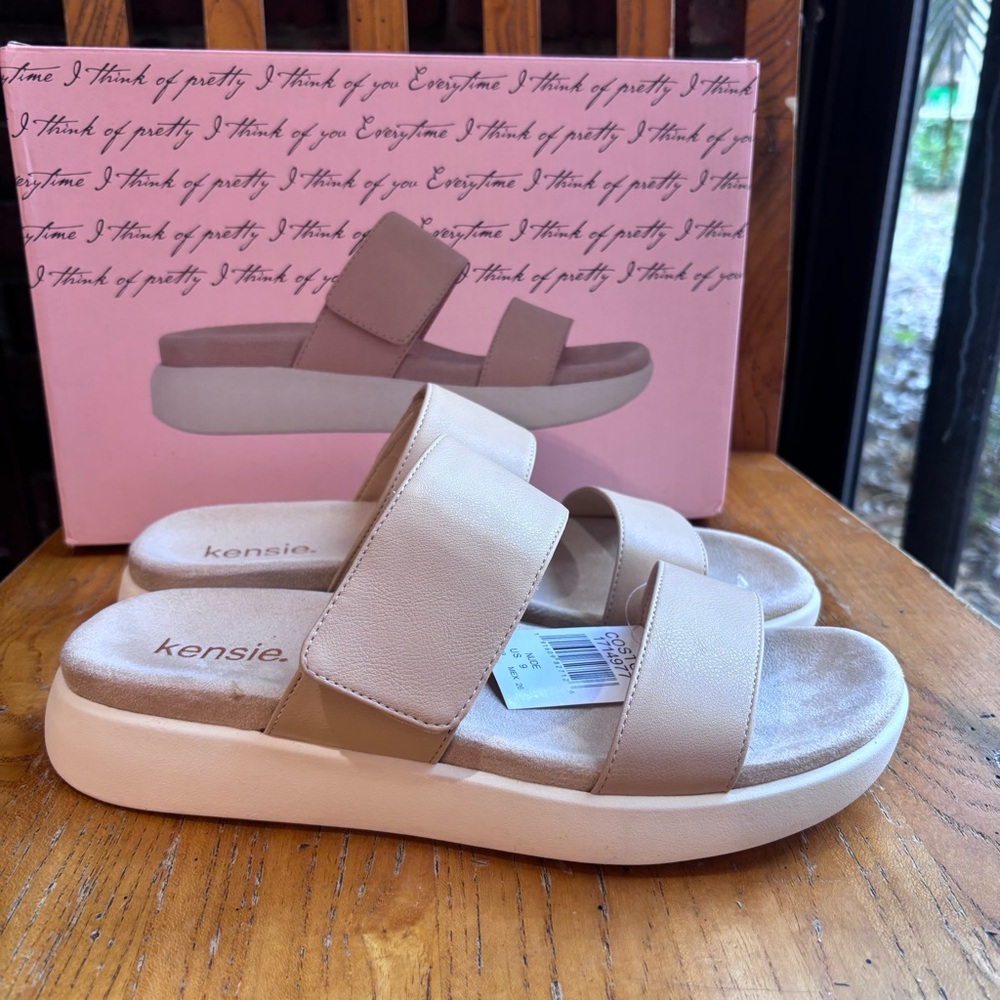 Kensie womens Jipsy adjustable slip on slides sandals nude 9. - Picture 4 of 6